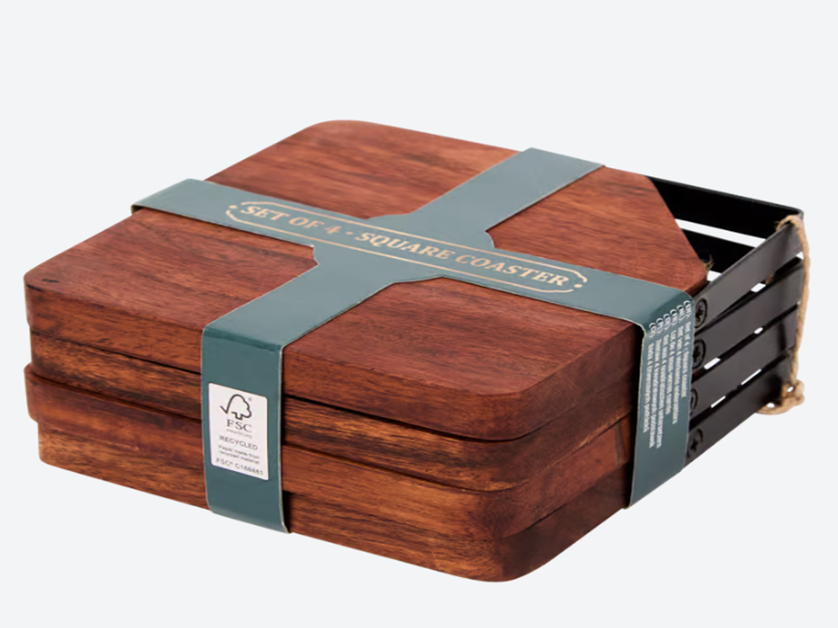 Custom coaster - Wood and metal - 4 set